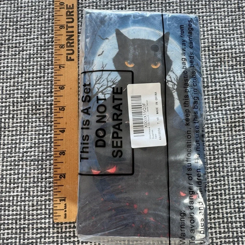 WovWeave 100 Pcs Halloween Black Cat Paper Napkins Spooky Party Decor KA10036
